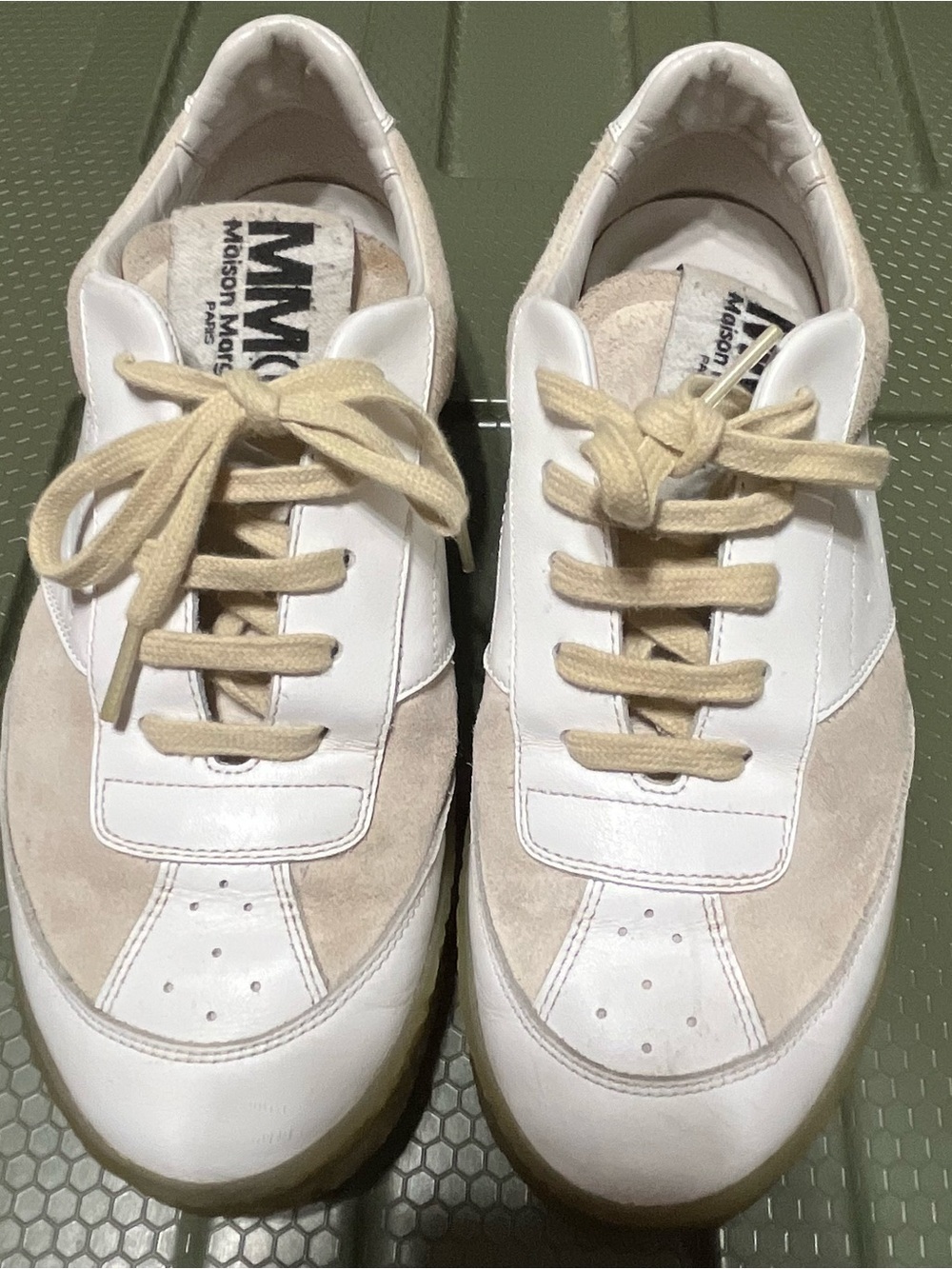 MM6 Maison Margiela 6 Court Low-Top Sneakers White and Beige Leather Suede
